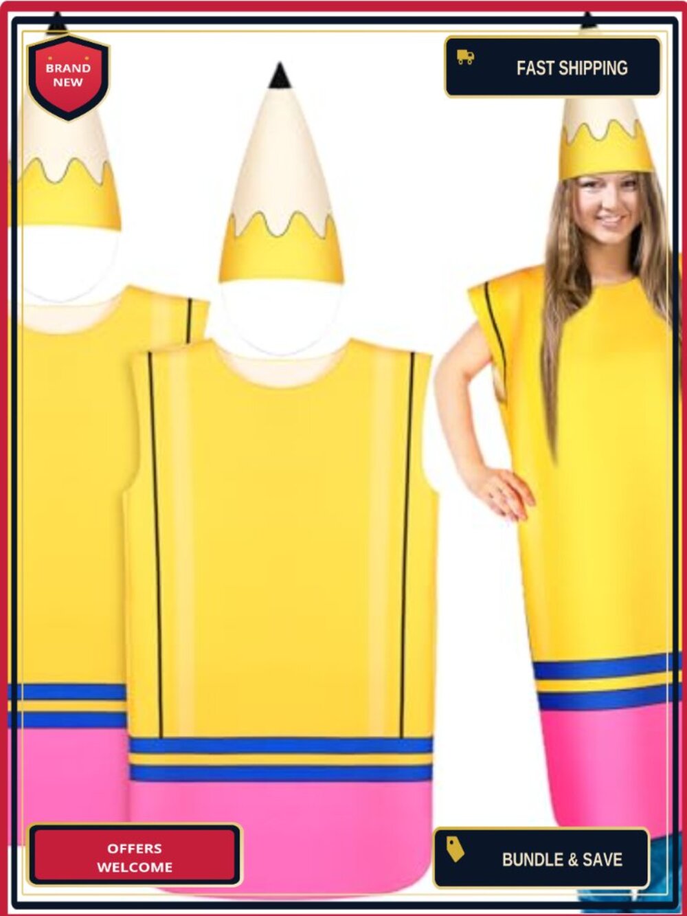 2 Sets Adult Pencil Costume Fancy Dress Funny Outfit Halloween Cosplay